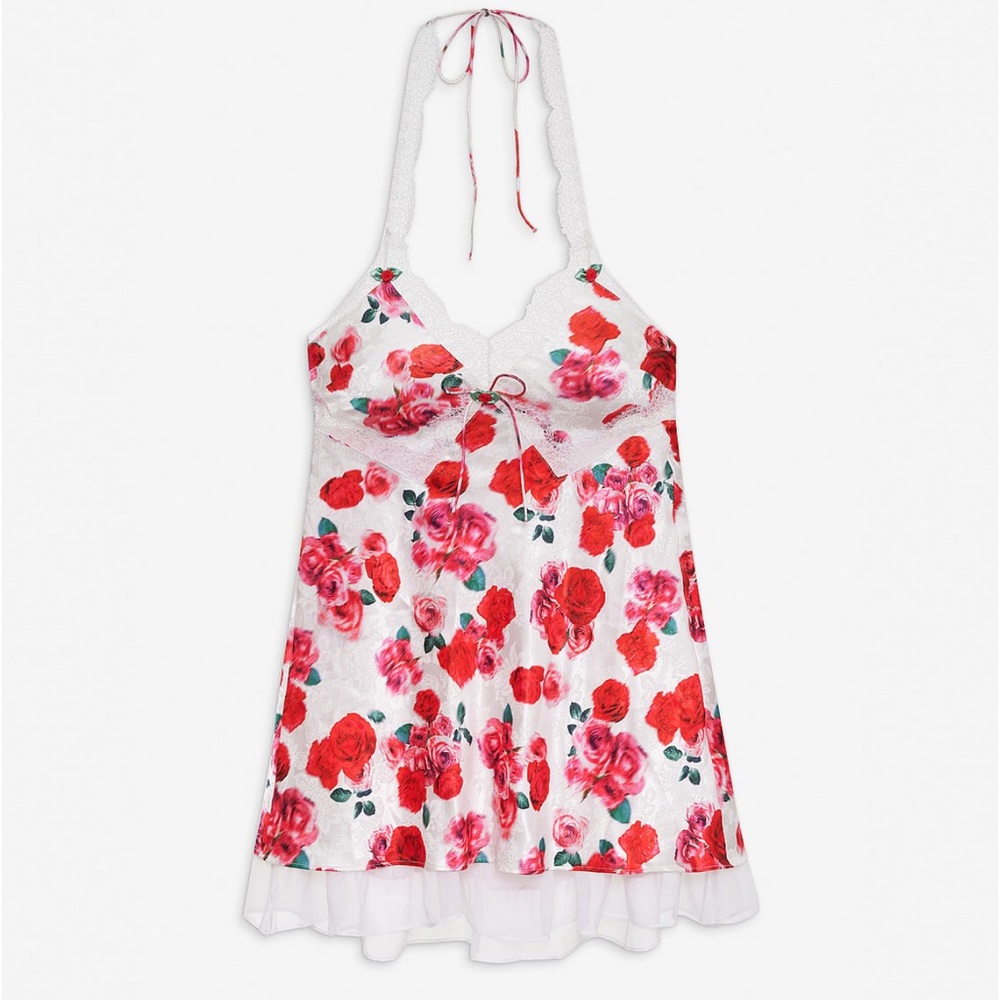 For Love And Lemons Carol Slip Dress. Floral Mini Dress - Red and White